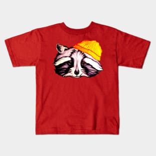 Raccoon in a Beanie Kids T-Shirt